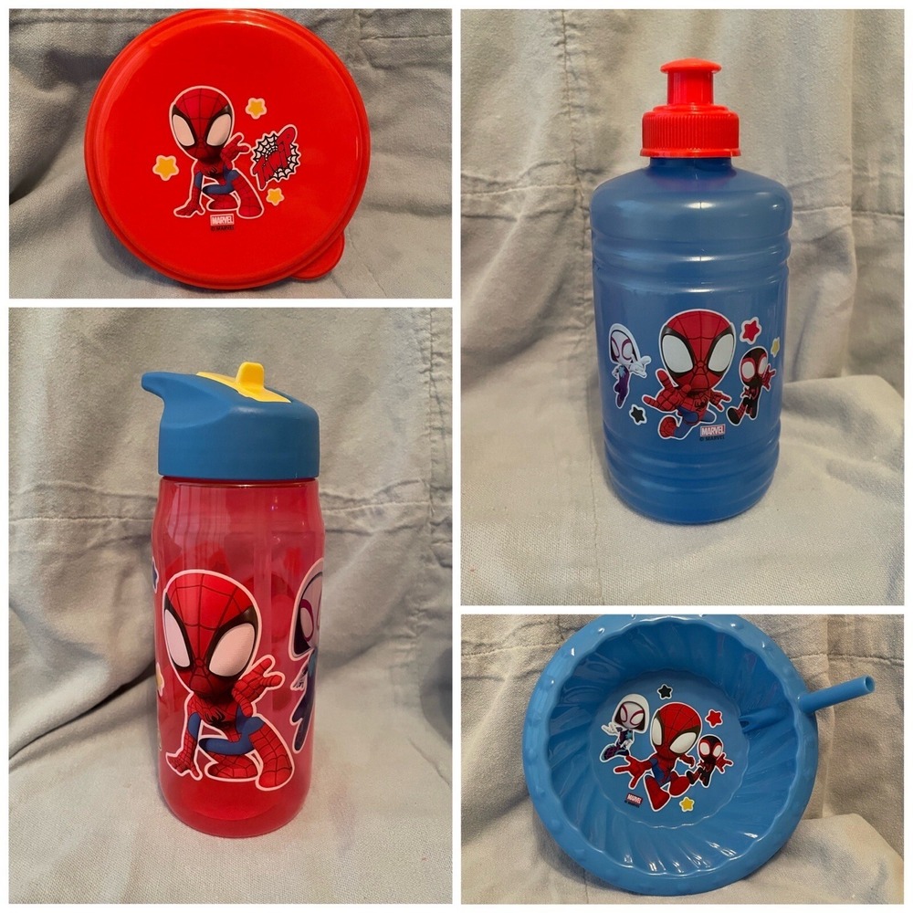 NEW Set of 4 Disney Marvel Spidey & His Amazing Friends Water Bottle Bowl Holder